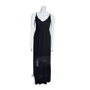 Tiare Hawaii Maxi Dress Women's Medium Black Boho Crochet Panels